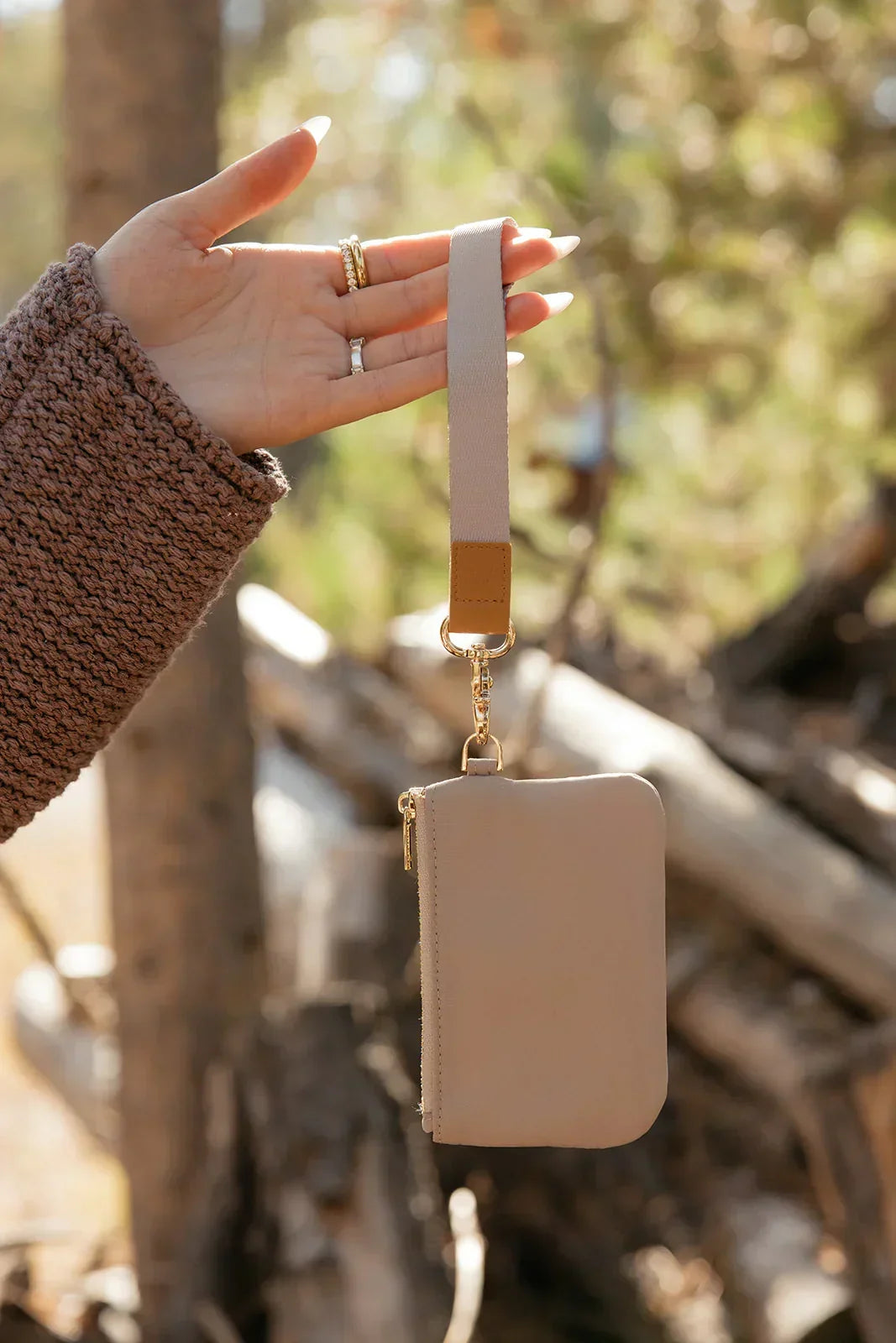 Mini Handheld Zipper Bag with Rose Gold Zip & D-Ring Hardware for Daily Pocket