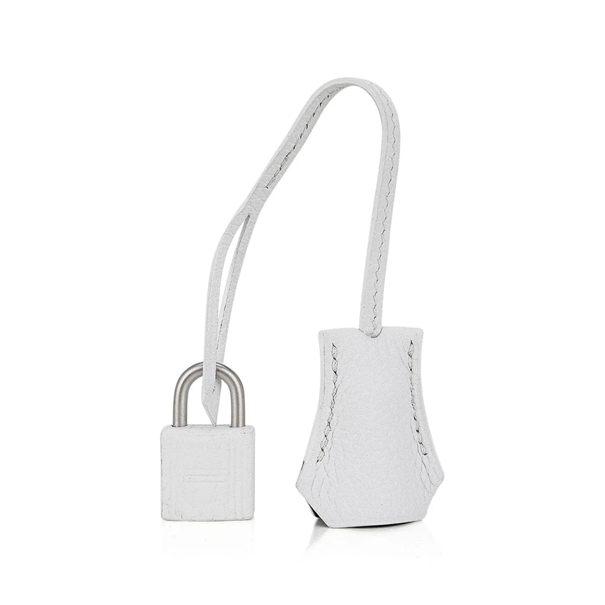Two-Tone White And Black Structured Top Handle Tote With Brushed Silvery Twist Hardware And Matching Lock Key Pendant Set