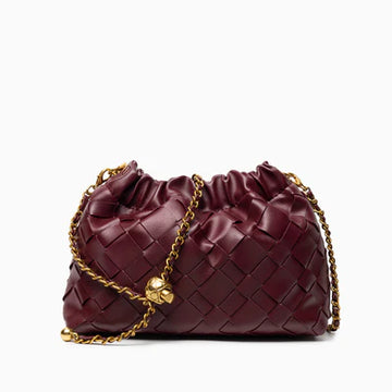 Cloud Drawstring Bag with Vintage Gold Adjustable Chain & Textured Metal Bead Charm for Elegant Daily Crossbody Matching