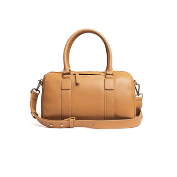Butterscotch Caramel Grained Boston Bag with Brass Hardware & Dual Carry Straps for Classic Daily Commute Outfits
