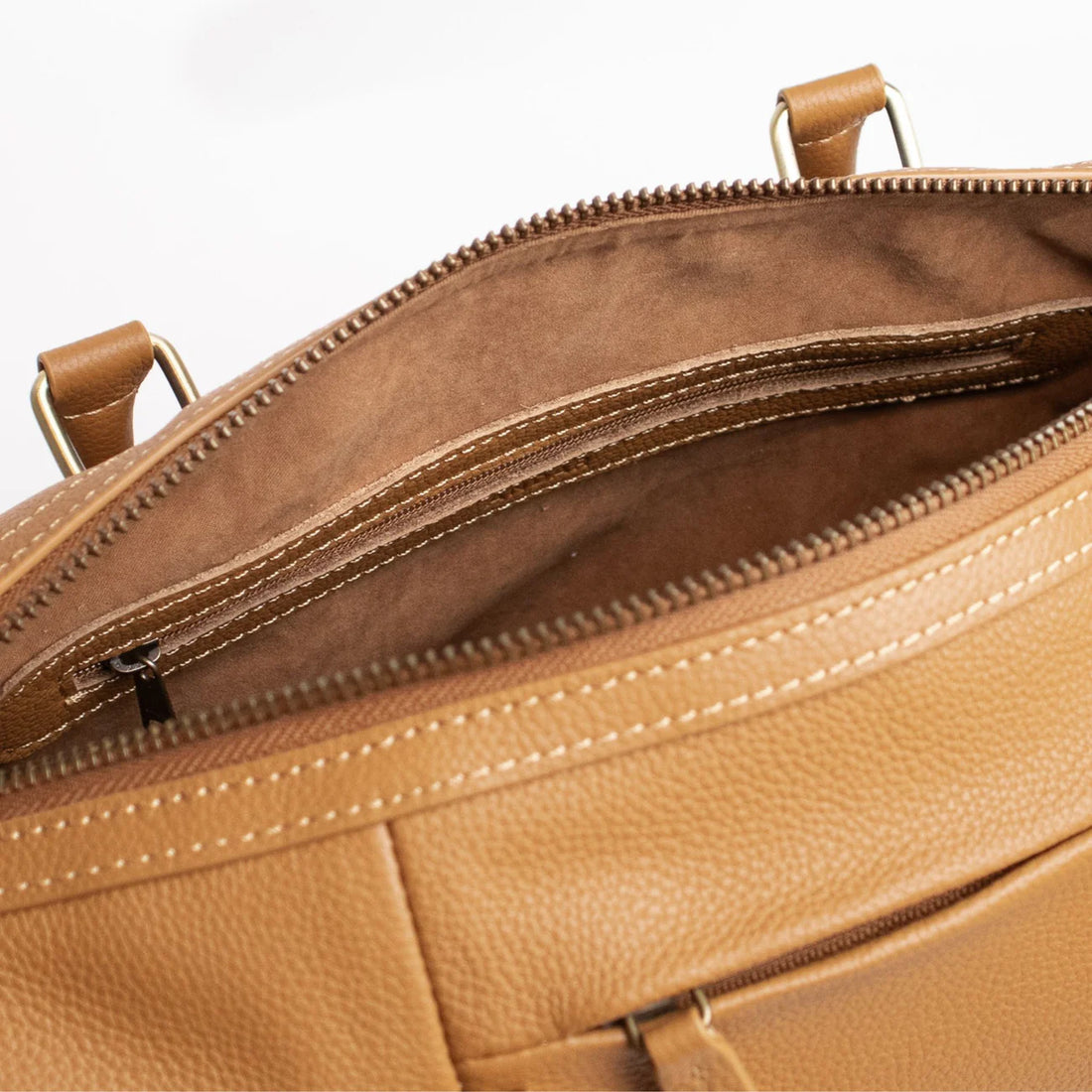 Butterscotch Caramel Grained Boston Bag with Brass Hardware & Dual Carry Straps for Classic Daily Commute Outfits