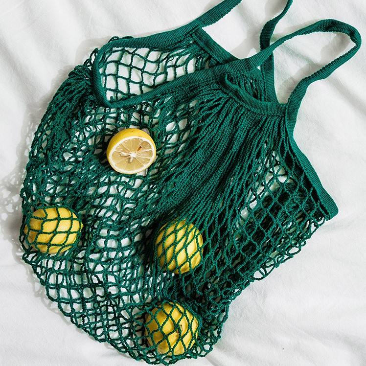 Bright Mesh Carry Bag with Wide Woven Handles for Reusable Grocery & Beach Daily Matching