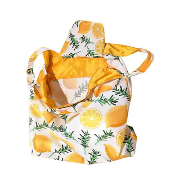 White Base Lemon Print Tote Bag with Golden Lining & Dual Wide Handles for Spring Summer Daily Shopping Matching