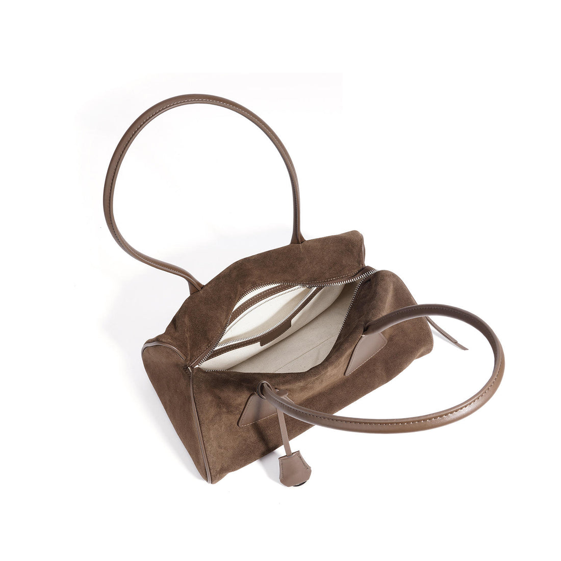 Dark Coffee Suede Shoulder Bag with Triangle Trim for Fall Daily Wear