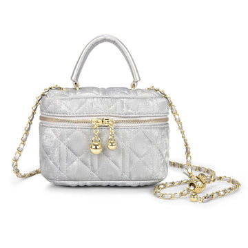 Multi Shade Quilted Mini Box Clutch with Gold Bead Chain for Summer Daily Wear