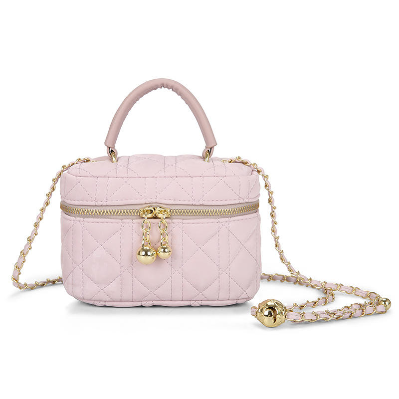 Multi Shade Quilted Mini Box Clutch with Gold Bead Chain for Summer Daily Wear