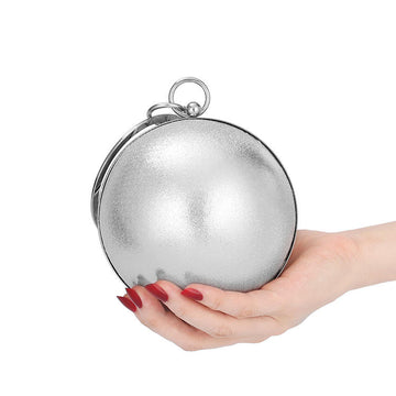 Shiny Silver Sphere Clutch Bag with Rhinestone Ring Handle & Detachable Metal Chain for Glam Party & Night Out Styling
