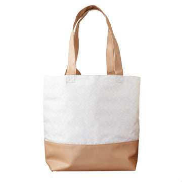 Warm Beige Botanical Print Tote Bag with Leather Base & Dual Handles for Casual Daily Weekend Outfits