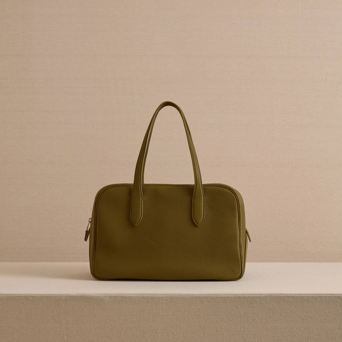 Military Olive Structured Top-Handle Bag with Silver-Tone Feet & Zip Closure for Work-to-Leisure Daily Outfits
