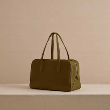 Military Olive Structured Top-Handle Bag with Silver-Tone Feet & Zip Closure for Work-to-Leisure Daily Outfits