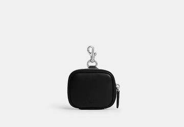 Solid Black Oval Mini Handheld Bag with Side Clip Hardware & Silver Full-Round Zip for Multi-Scene Daily Matching