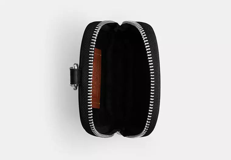 Solid Black Oval Mini Handheld Bag with Side Clip Hardware & Silver Full-Round Zip for Multi-Scene Daily Matching