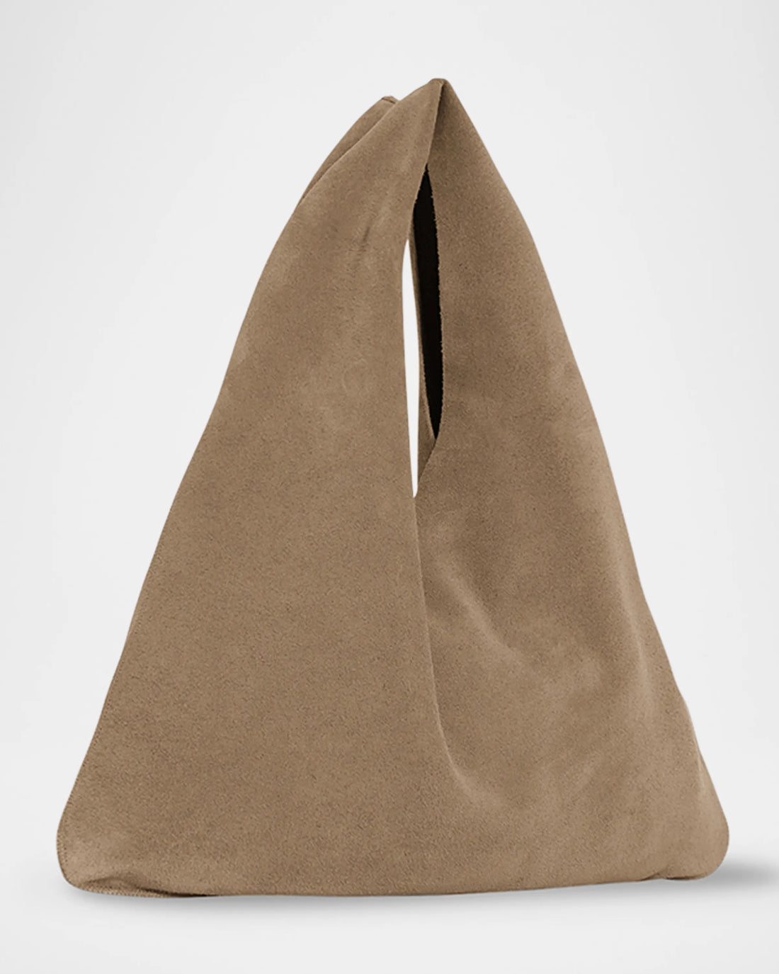 Taupe Soft Triangle Hobo Bag with Integrated Cutout Handle for Minimalist Daily Commute Outfits
