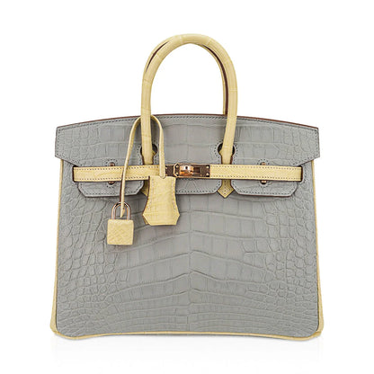 Pearly Grey And Pale Vanilla Two-Tone Structured Top Handle Tote With Embossed Scale Texture And Blush Metallic Twist Hardware Pendant Set